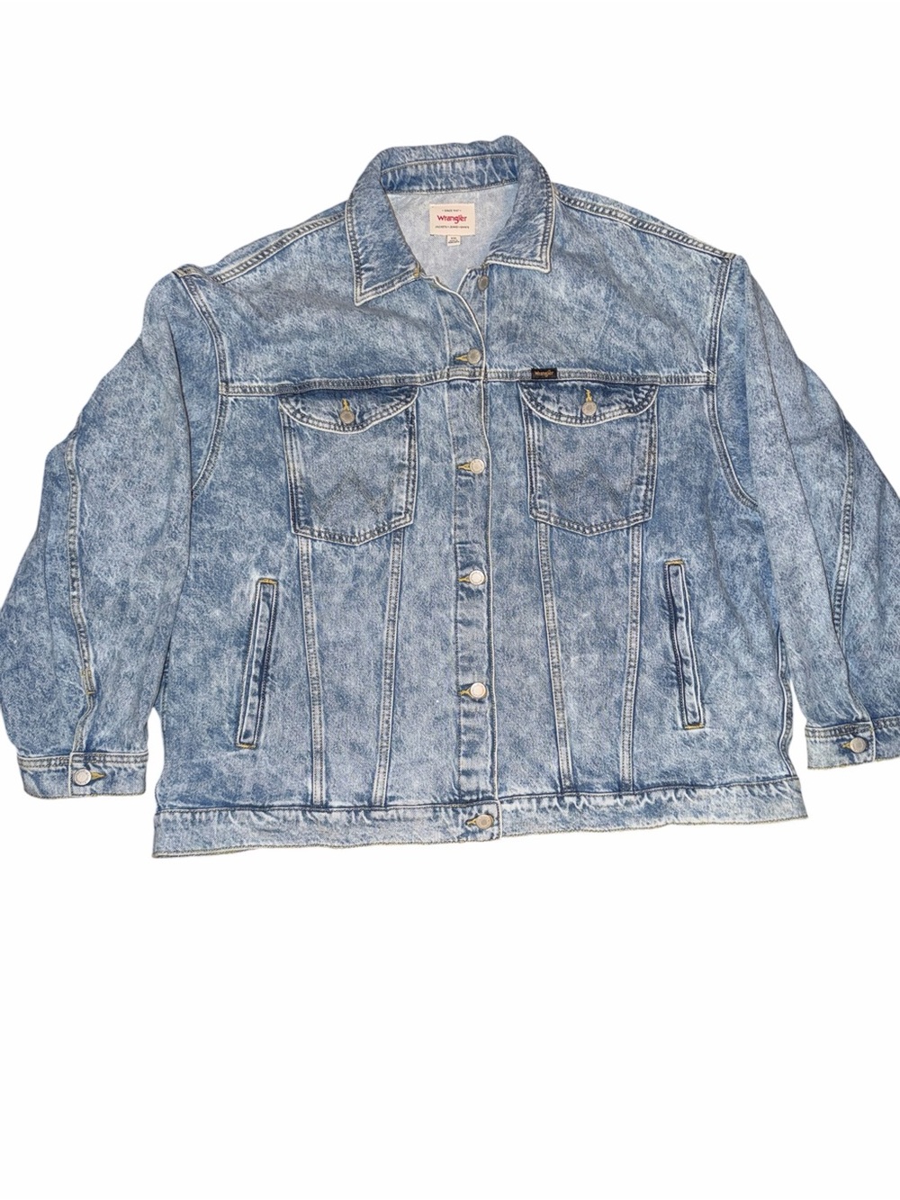 Wrangler Light Acid Wash Denim Jacket in Faded Blue with hand painted flowers